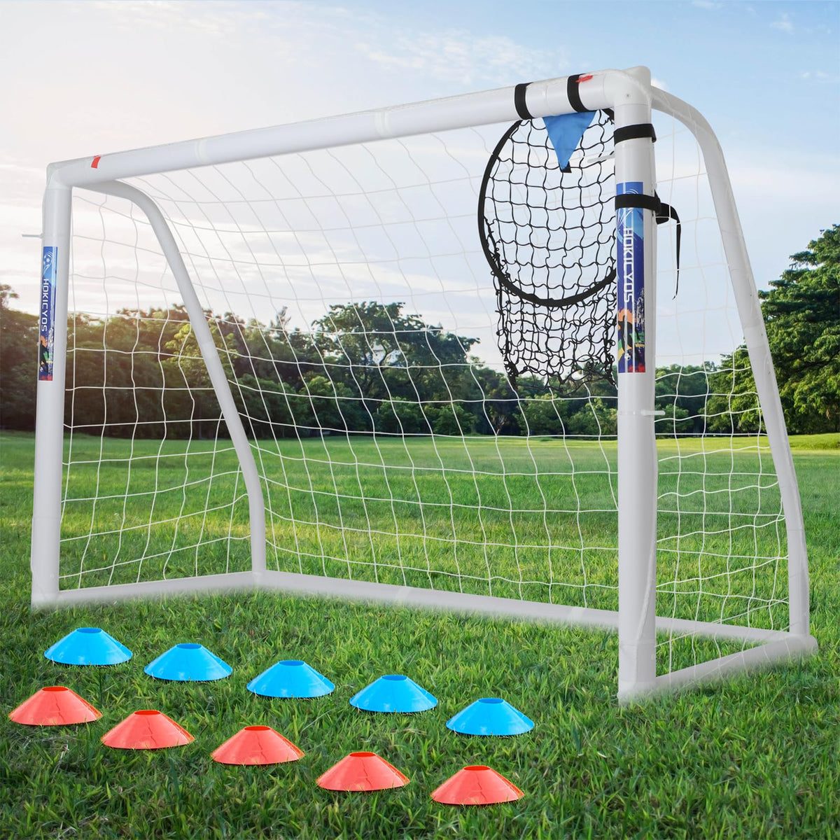Hokicyos Soccer Goal for Backyard 10×6.5 6×4 and 8×6 Soccer Goals with Soccer Target Net and Mark Cones Weatherproof Soccer Goals with One Carry Bag and Soccer Net for Adults Practice or Games